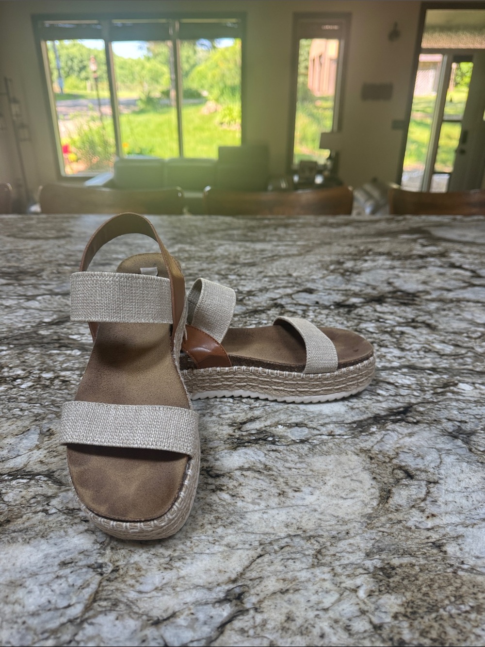 Steve Madden Beige Canvas Espadrille Platform Sandals
